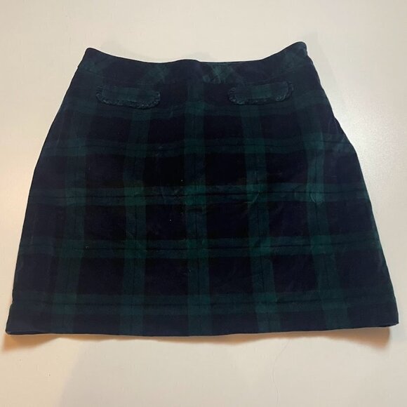 Talbots Skirt Tartan Watch Plaid Velvet Ruffle Pockets Blue Green Holiday Stretc - Picture 5 of 12